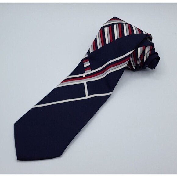 Geometric Necktie Tie Bounaire's Red White Blue Polyester 53"L 3"W VTG Retro - Picture 2 of 9